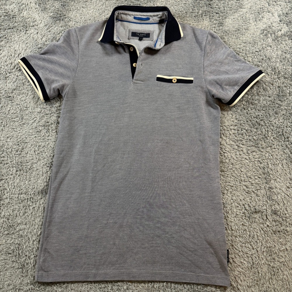 Ted Baker London Polo Shirt Size 1 Small Gray Short Sleeve Contrast Trim Mens